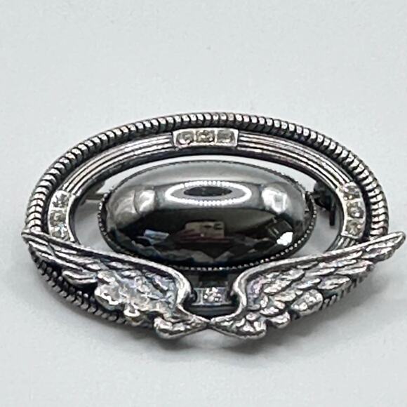 Vintage Ermani Bulatti Brooch Reflective Metal Pin Clear Rhinestones Wings - Picture 4 of 8
